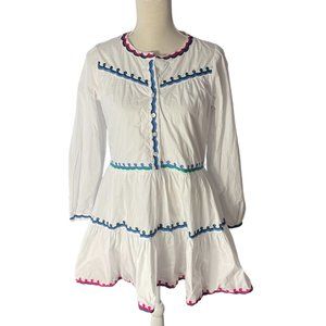 Roller Rabbit Valleta Embroidered Lela Dress white XS button long sleeve mini
